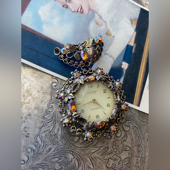 Beautiful Vintage NORMAN Rhinestone Swiss Designed Designer Watch Pin Brooch - Picture 6 of 10